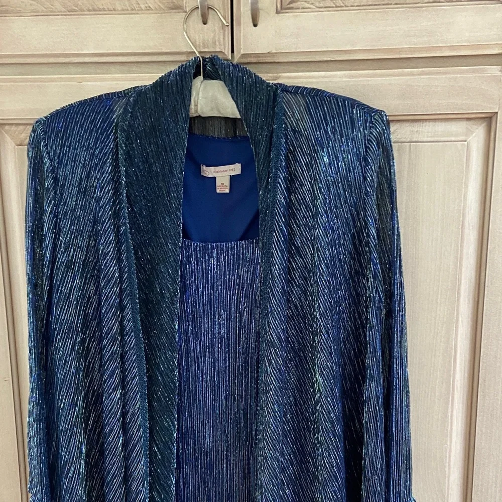 Db Elegant Blue Pleated Jacket and Dress Set sz 10 - Picture 2 of 9